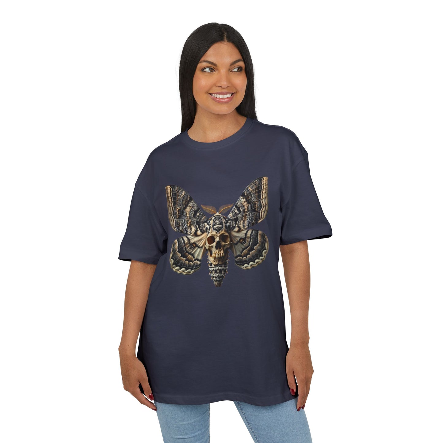 Unisex Oversize Tee with Skull Moth Design - Edgy Graphic Shirt
