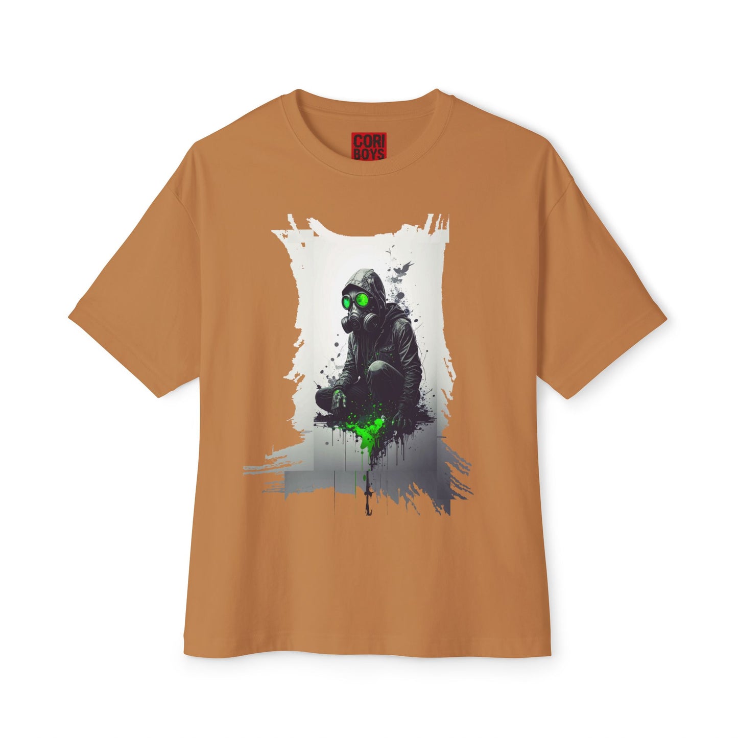 Unisex Oversized Boxy Tee with Unique Green Gas Mask Design, Graphic Tee, Streetwear Fashion, Gift for Gamers, Casual Style