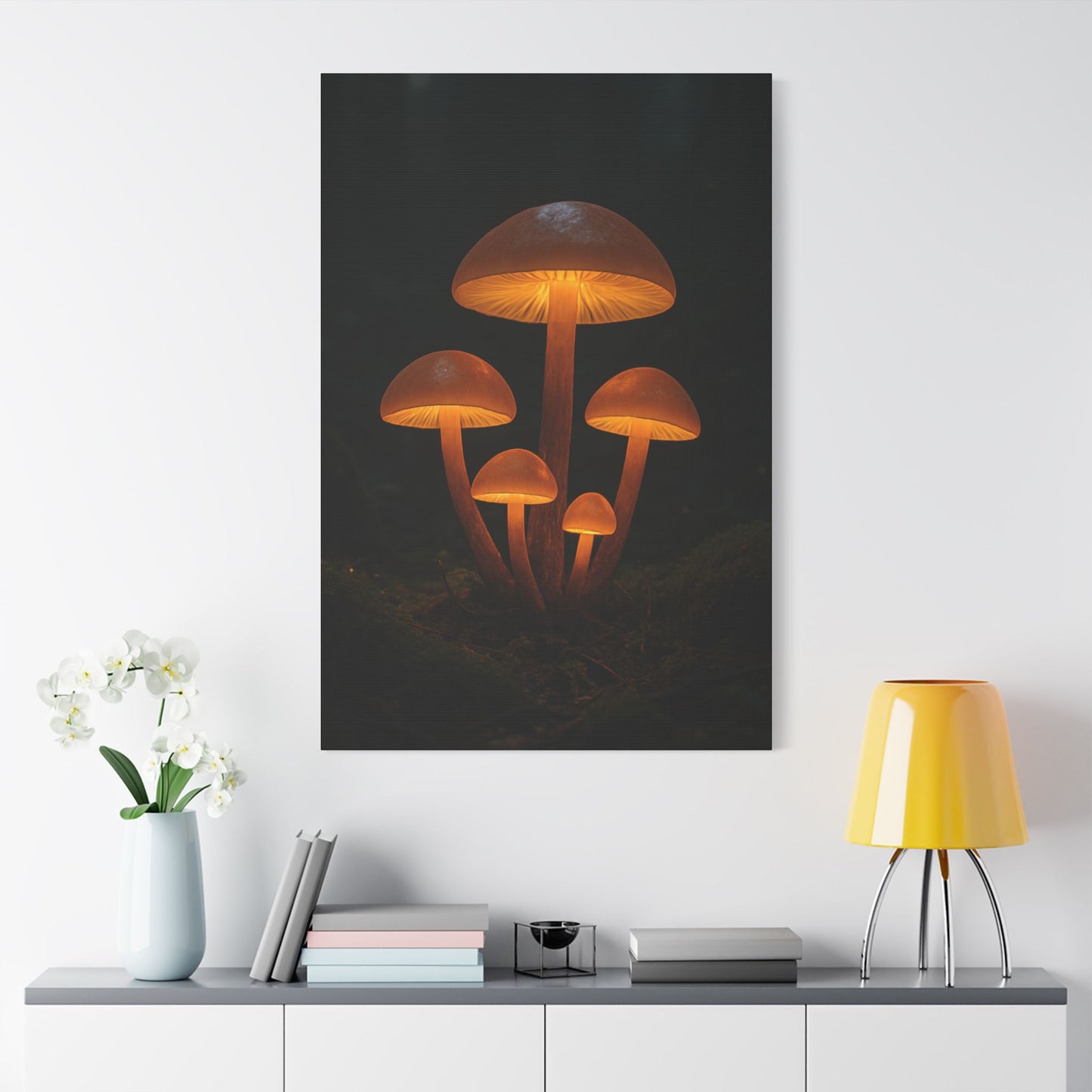 Illuminated Mushroom Art Canvas, Wall Decor, Nature Inspired, Cozy Home Art, Gifts for Nature Lovers, Unique Wall Hanging