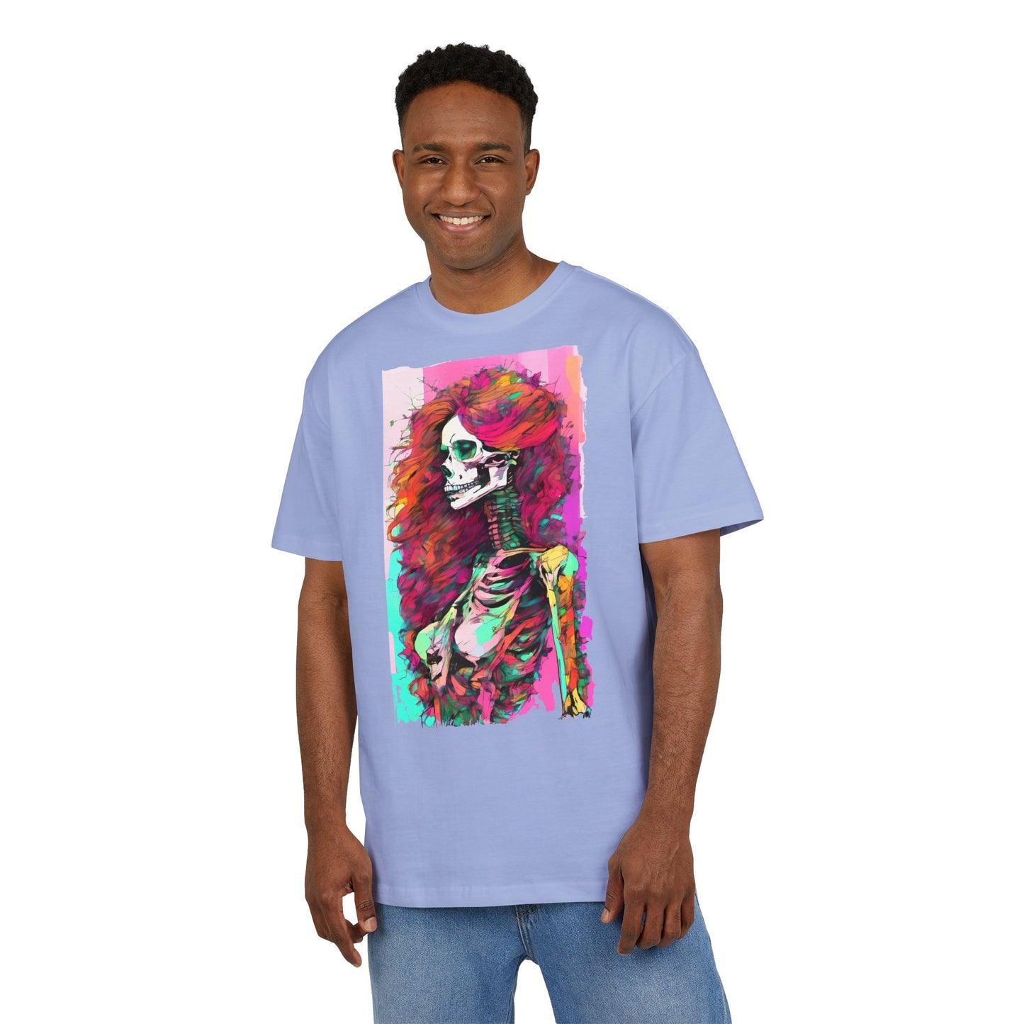 Vibrant Skeleton Art Unisex Heavy Oversize Tee, Halloween Shirt, Statement Tee, Graphic Tee, Casual Wear, Gift