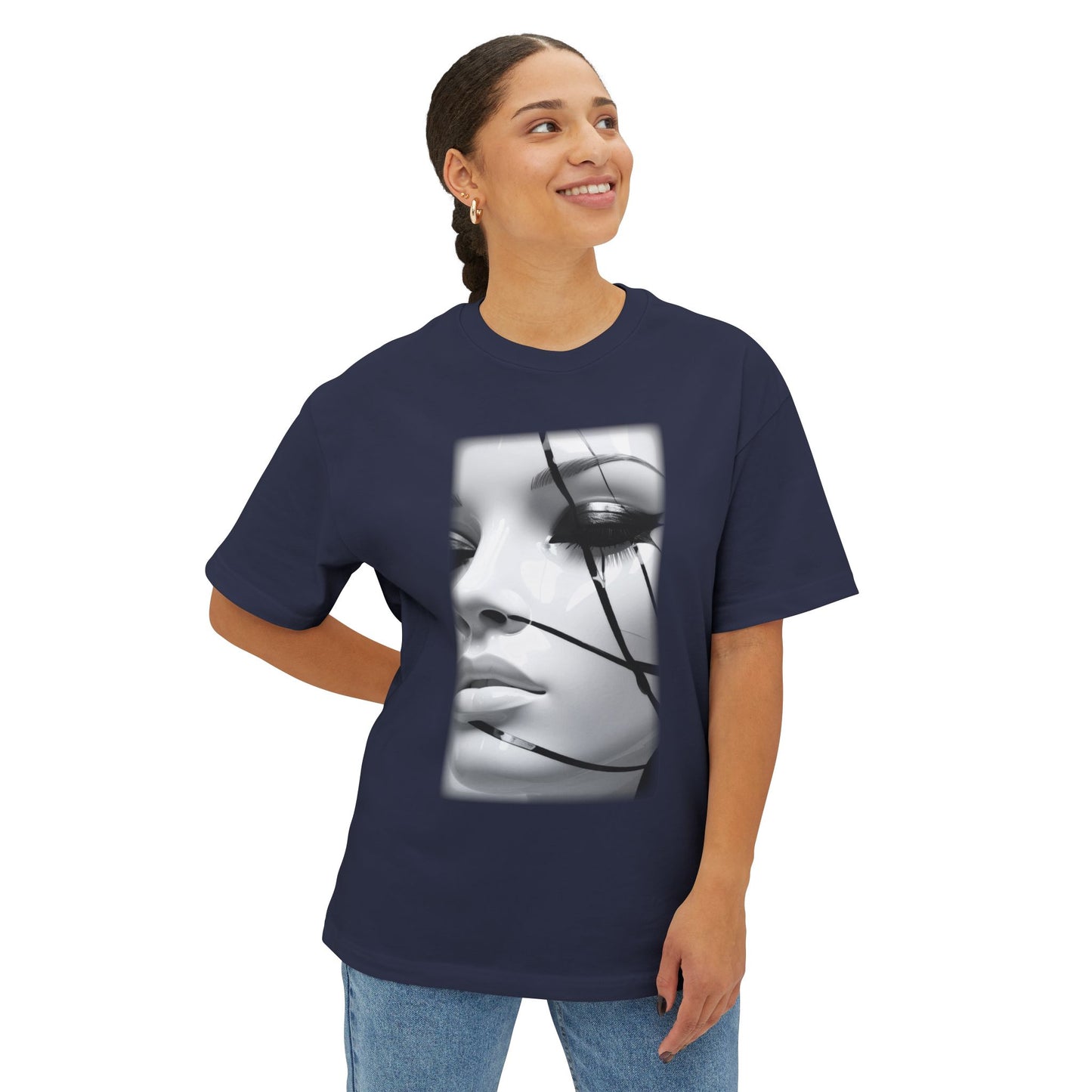 Chic Oversized Graphic Tee with Striking Design, Streetwear, Casual Style, Fashion Statement, Gift for Art Lovers