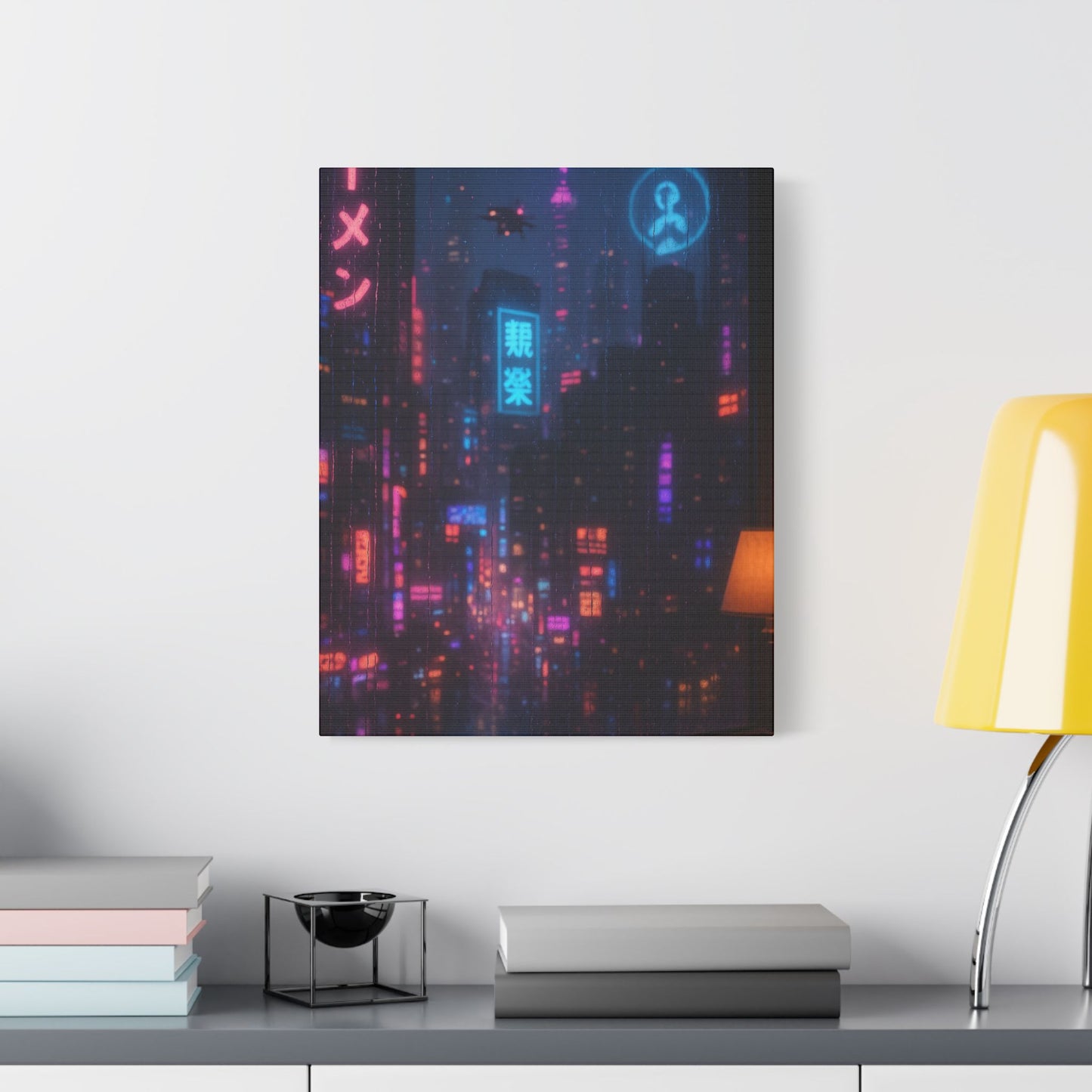 Urban Neon Art Canvas, Modern Wall Decor, Cyberpunk Artwork, Home Office Decoration, Gallery Style Print
