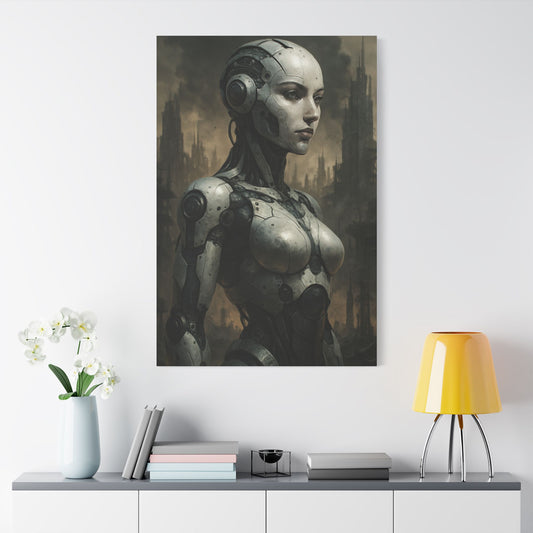 Futuristic Robot Canvas Art, Stretched Painting, Wall Decor for Tech Lovers, Sci-Fi Home Office, Unique Gift Idea, AI Artwork