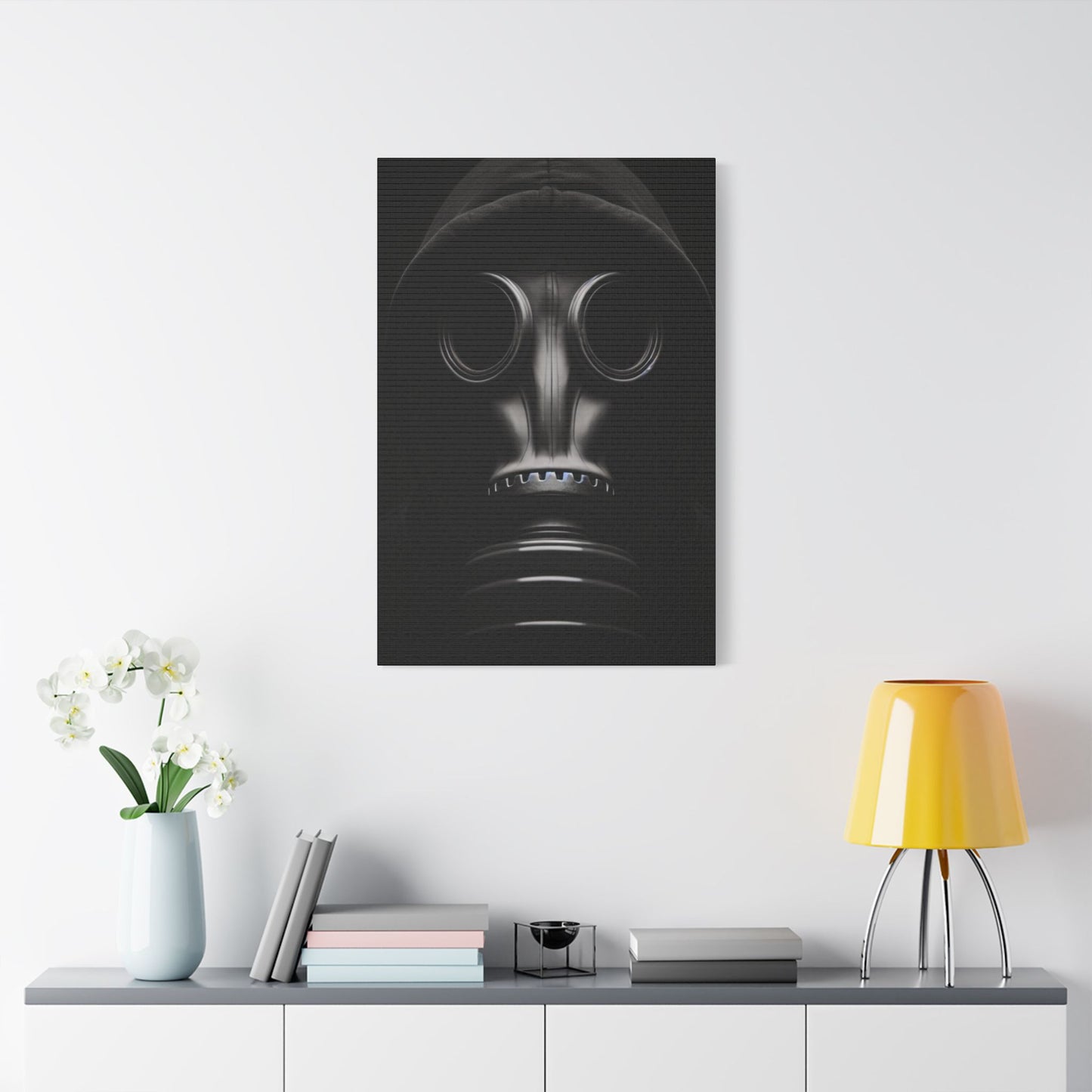 Stylish Gas Mask Art Canvas, Dark Aesthetic Wall Decor, Unique Gift for Art Lovers, Modern Home Accent, Gothic Room Art