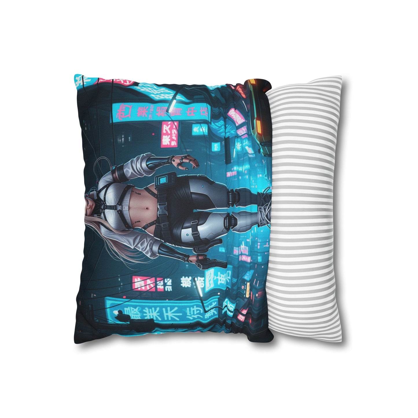 Futuristic Cyberpunk Pillowcase, Cozy Home Decor, Modern Sofa Cushion, Unique Gift for Gamers, Bedroom Accent