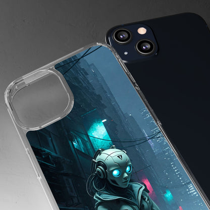 Futuristic Clear Phone Case with Neon City Design
