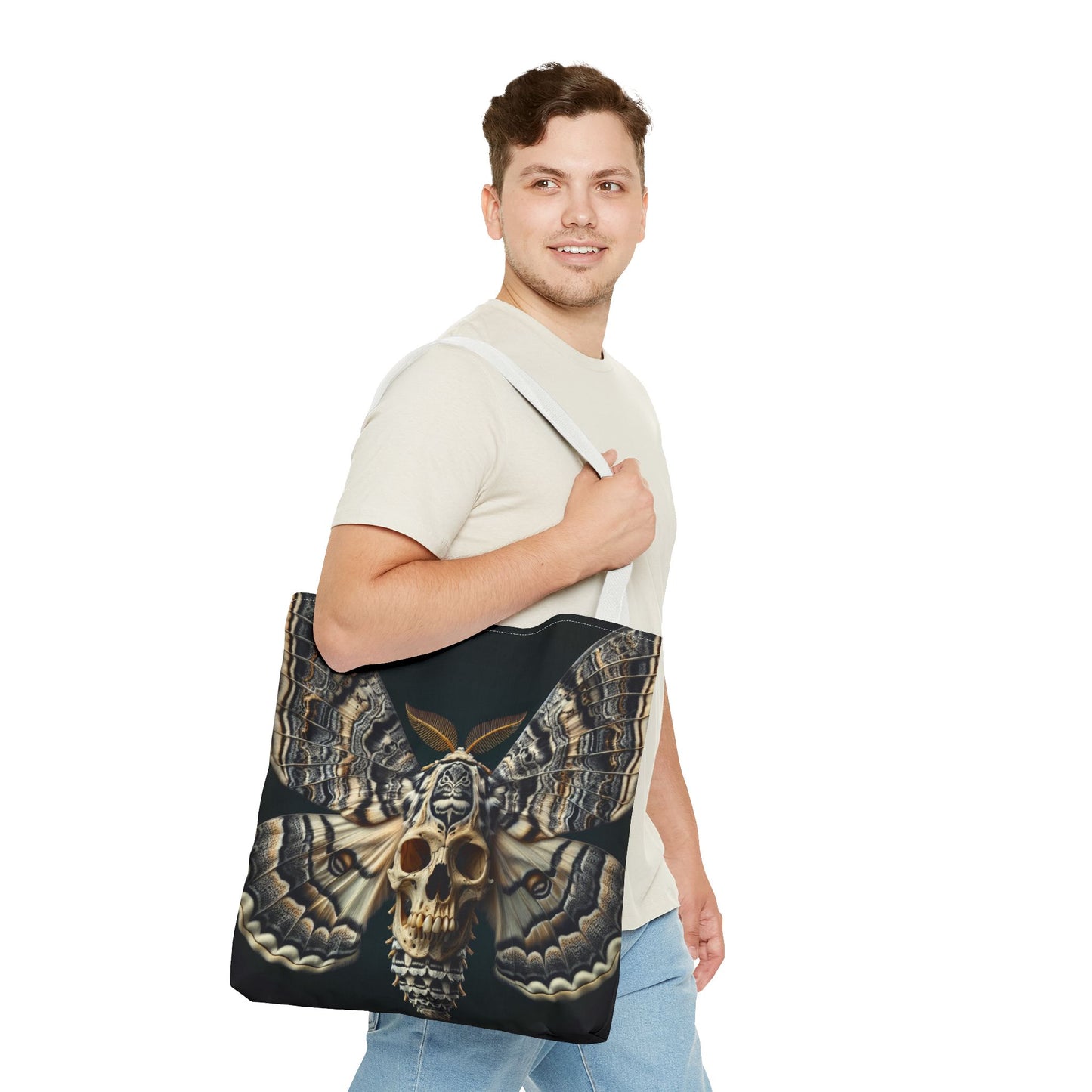 Gothic Skull Moth Tote Bag, Edgy Eco-Friendly Tote, Artsy Shopping Bag, Unique Gift for Halloween, Boho Tote for Nature Lovers