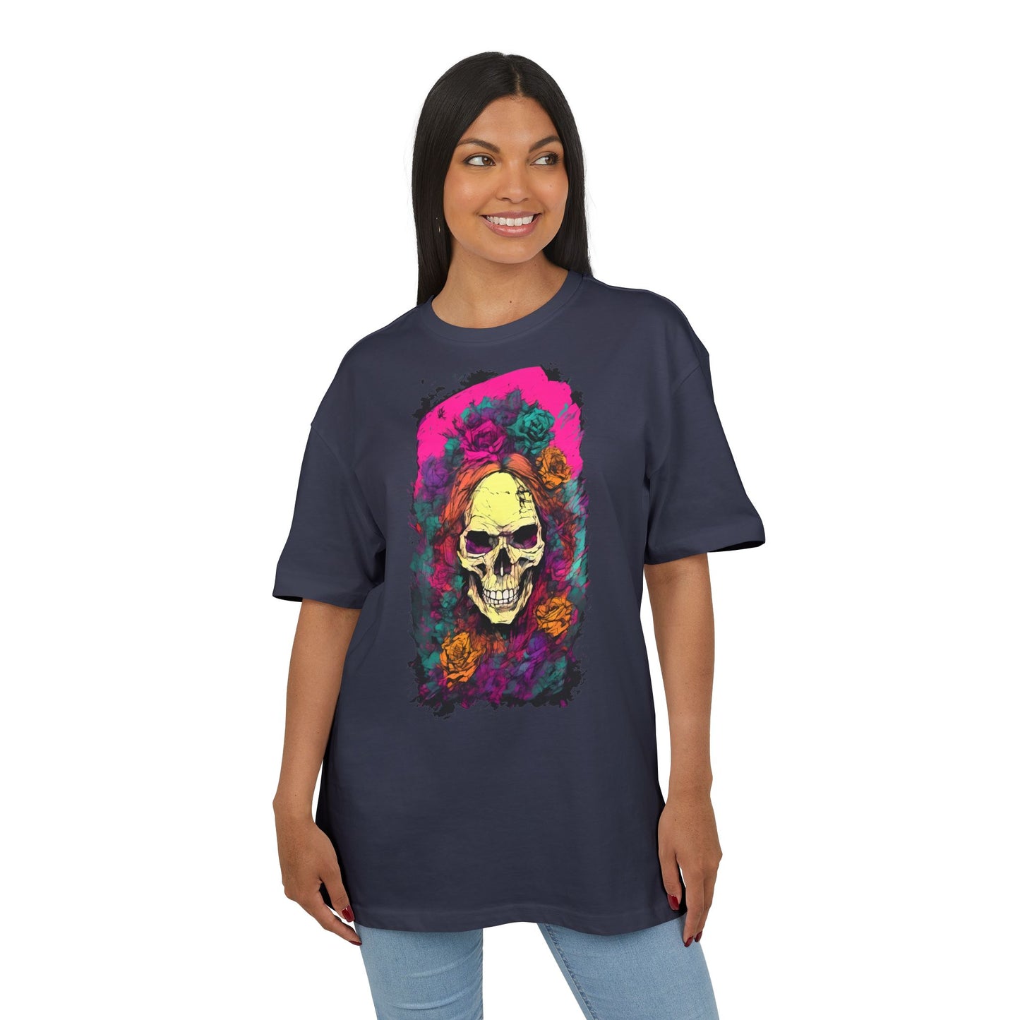 Skull Floral Oversize Tee - Graphic T-Shirt for Halloween, Festival Wear, Unisex Casual, Unique Gift