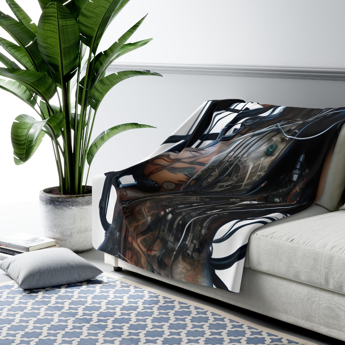 Sherpa Fleece Blanket with Futuristic Cyber Design