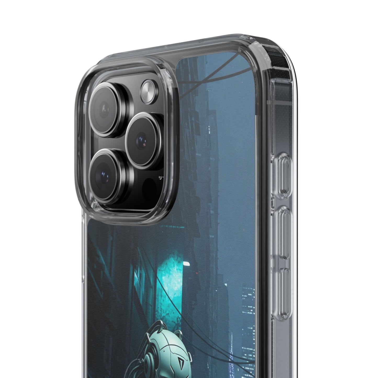 Futuristic Clear Phone Case with Neon City Design