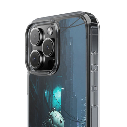 Futuristic Clear Phone Case with Neon City Design