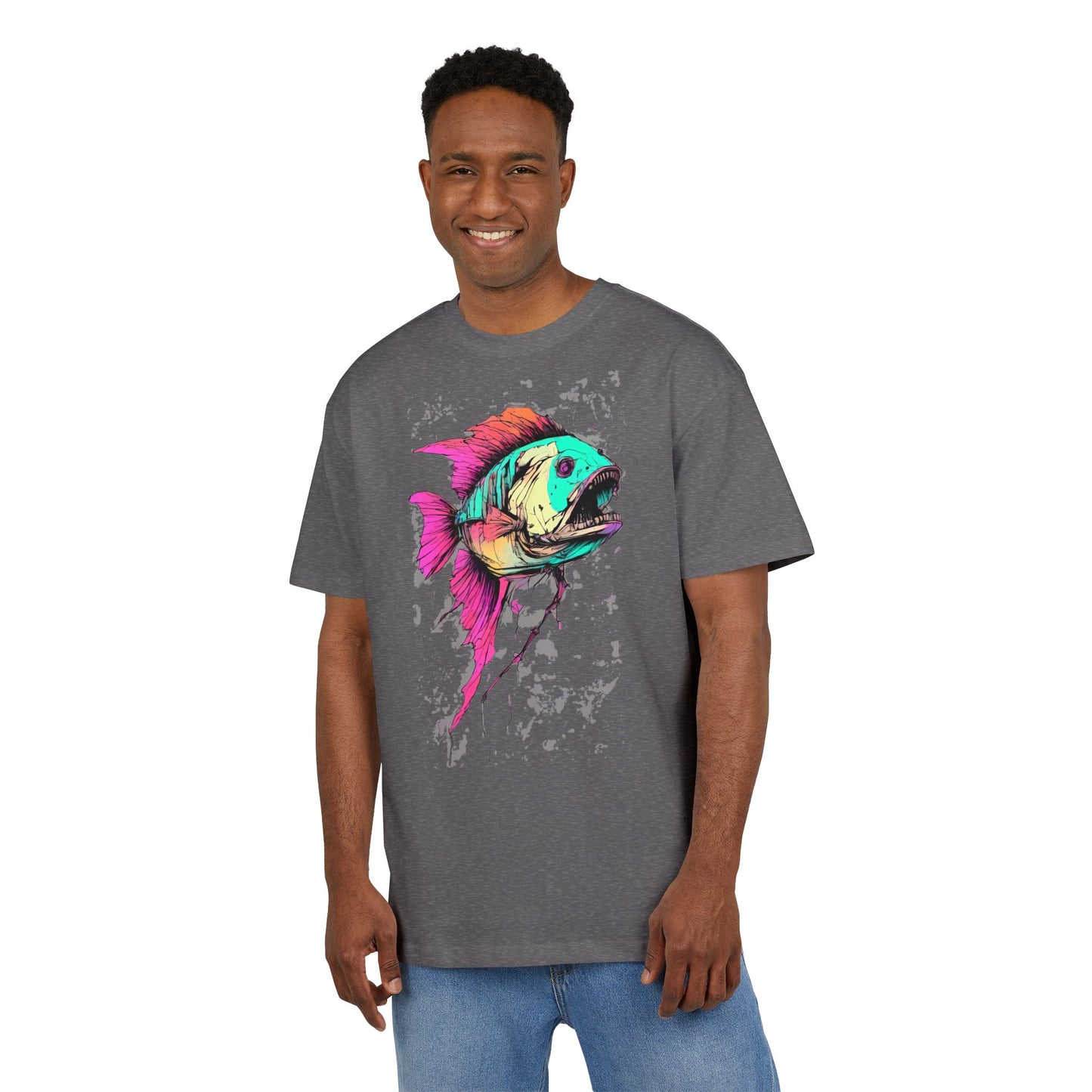 Vibrant Fish Graphic Tee for Casual Style, Summer Wear, Beach Vibes, Gift for Fishing Enthusiasts, Unique Unisex Heavy Oversize Tee