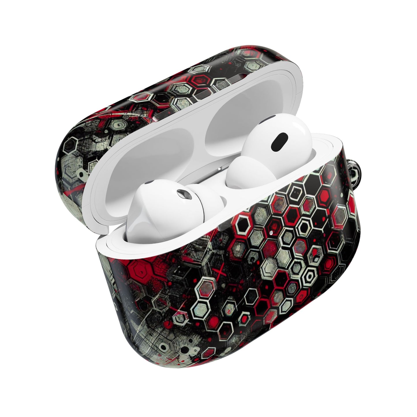 Hexagonal Red & Black AirPod Case | Trendy Tech Accessory, Unique Gifts for Music Lovers, Stylish Earbud Protection