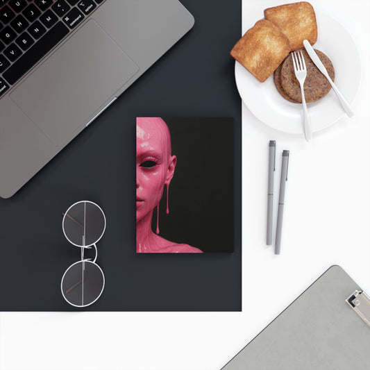 Unique Hard Backed Journal - Artistic Pink Melting Face Design, Aesthetic Stationery, Gift for Creatives, Journaling, Note-taking