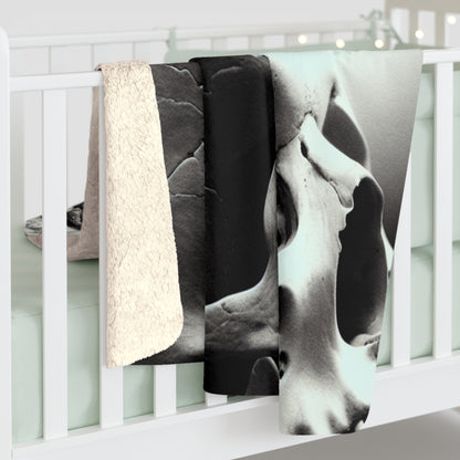 Sherpa Fleece Blanket with Moth Skull Design