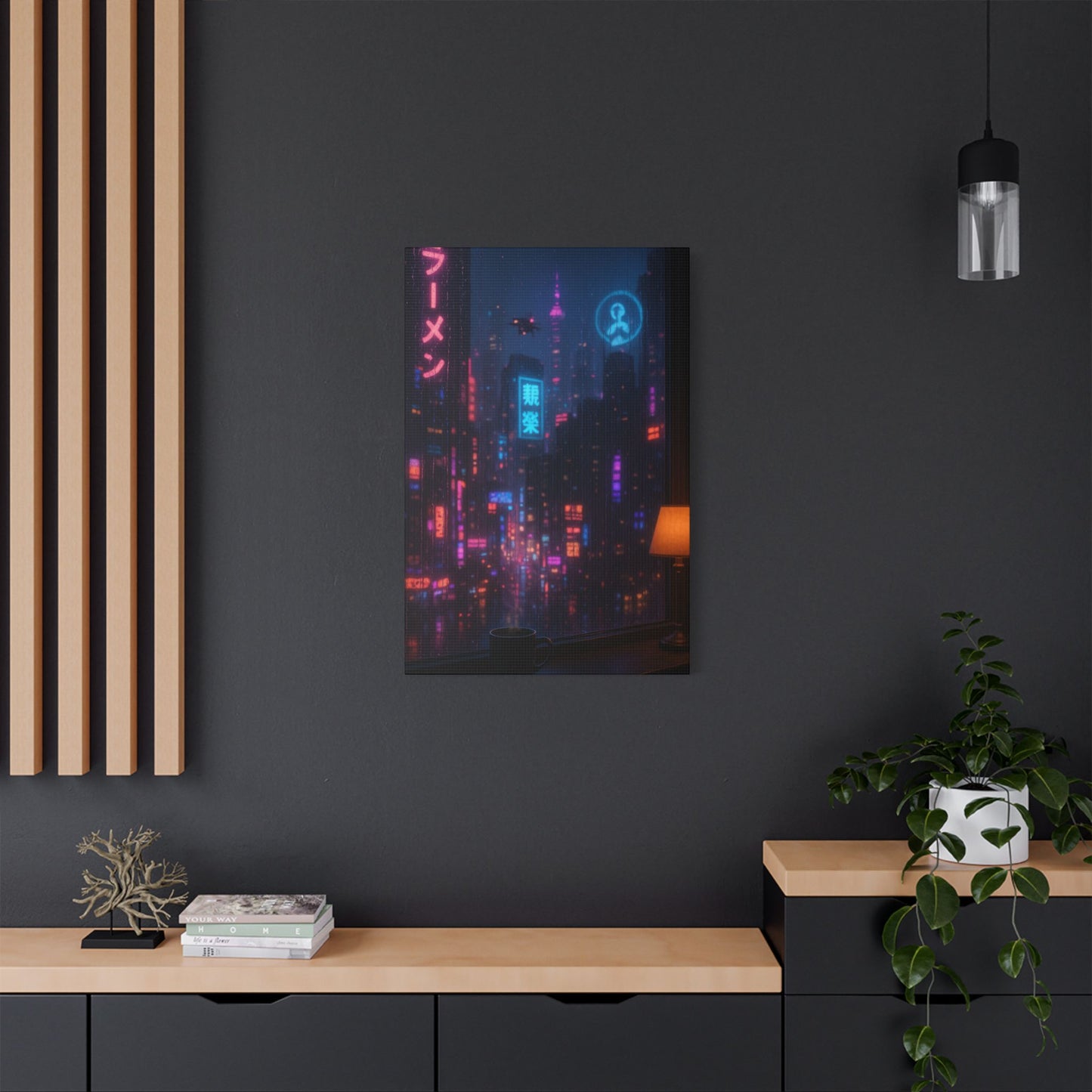 Urban Neon Art Canvas, Modern Wall Decor, Cyberpunk Artwork, Home Office Decoration, Gallery Style Print