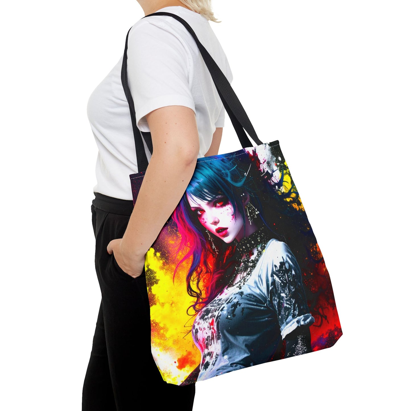 Vibrant Art Tote Bag, Gothic Chic Shopper, Colorful Beach Bag, Unique Gift for Her, Boho Style Tote, Festival Essential