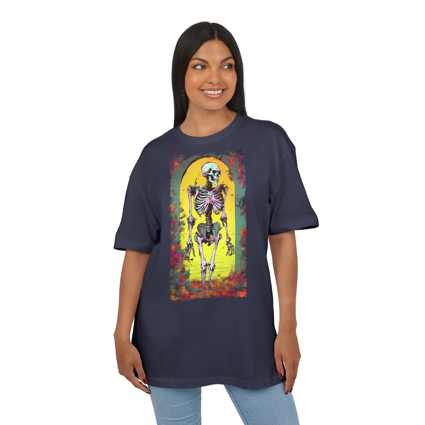 Skeleton Graphic Oversize Tee - Unisex Halloween Shirt, Comfortable Casual Wear, Spooky Vibes, Perfect for Parties and Everyday