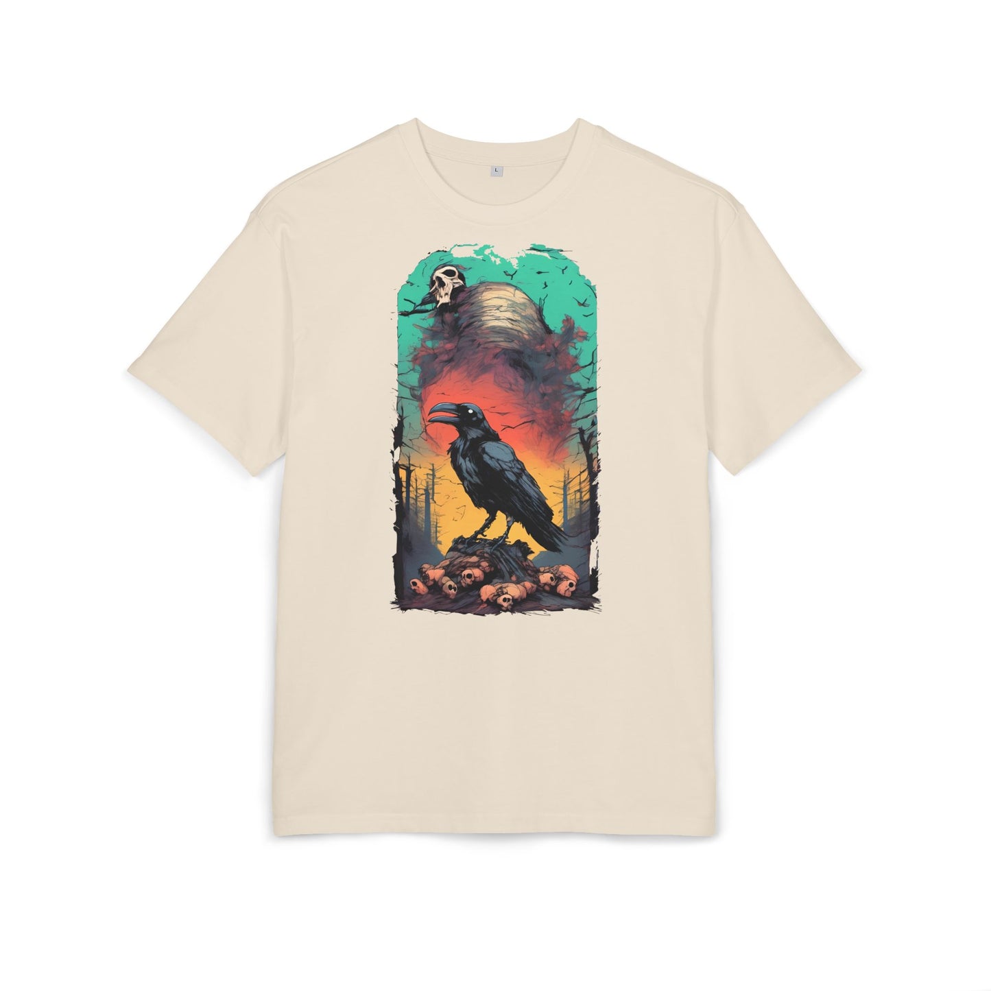Mystical Raven Oversize Tee: Boho Style, Unisex Graphic T-Shirt for Nature Lovers, Festival Wear, Halloween, Gift Ideas