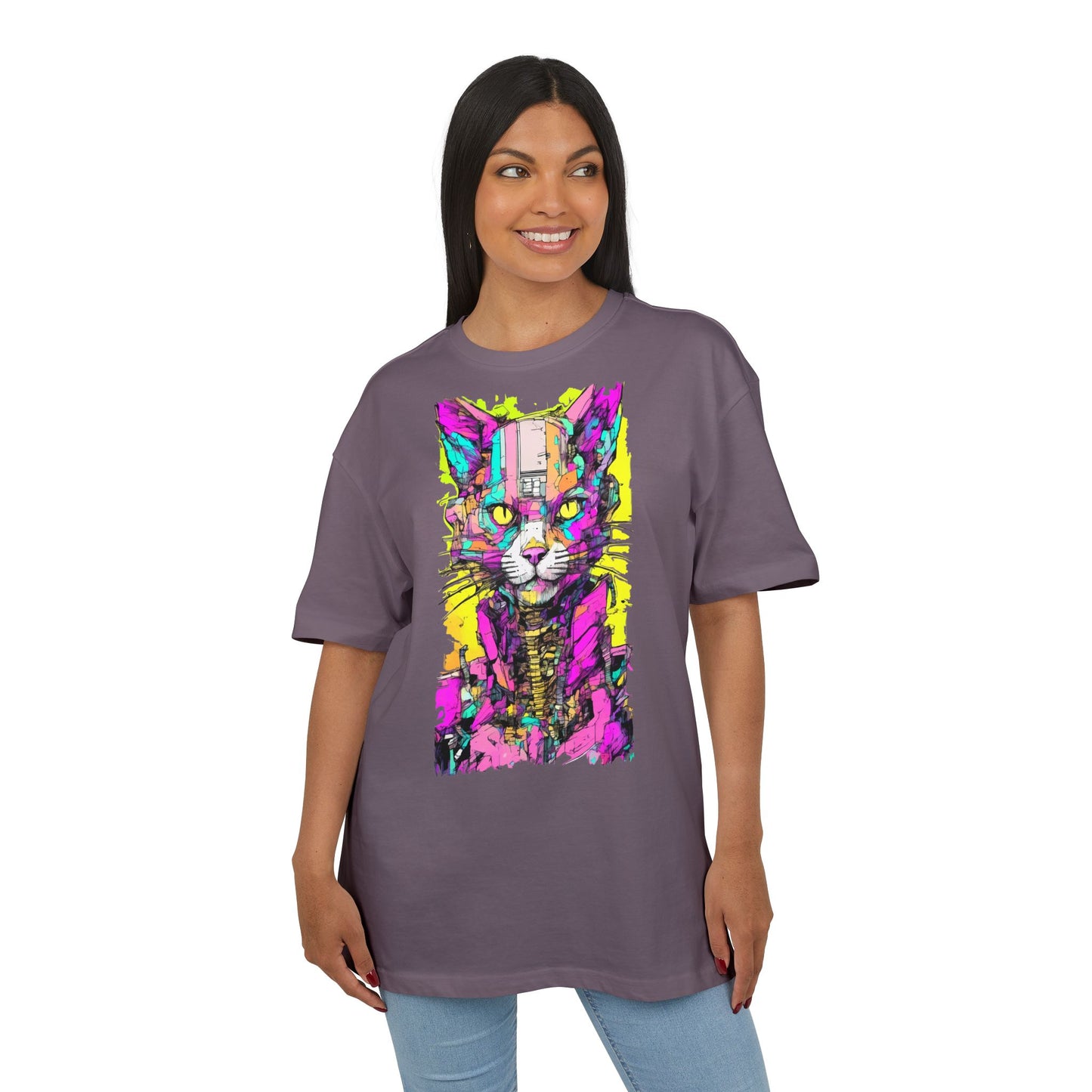 Colorful Cat Graphic Tee, Unisex Heavy Oversize T-Shirt, Funky Cat Art Shirt, Gift for Cat Lovers, Unique Casual Wear