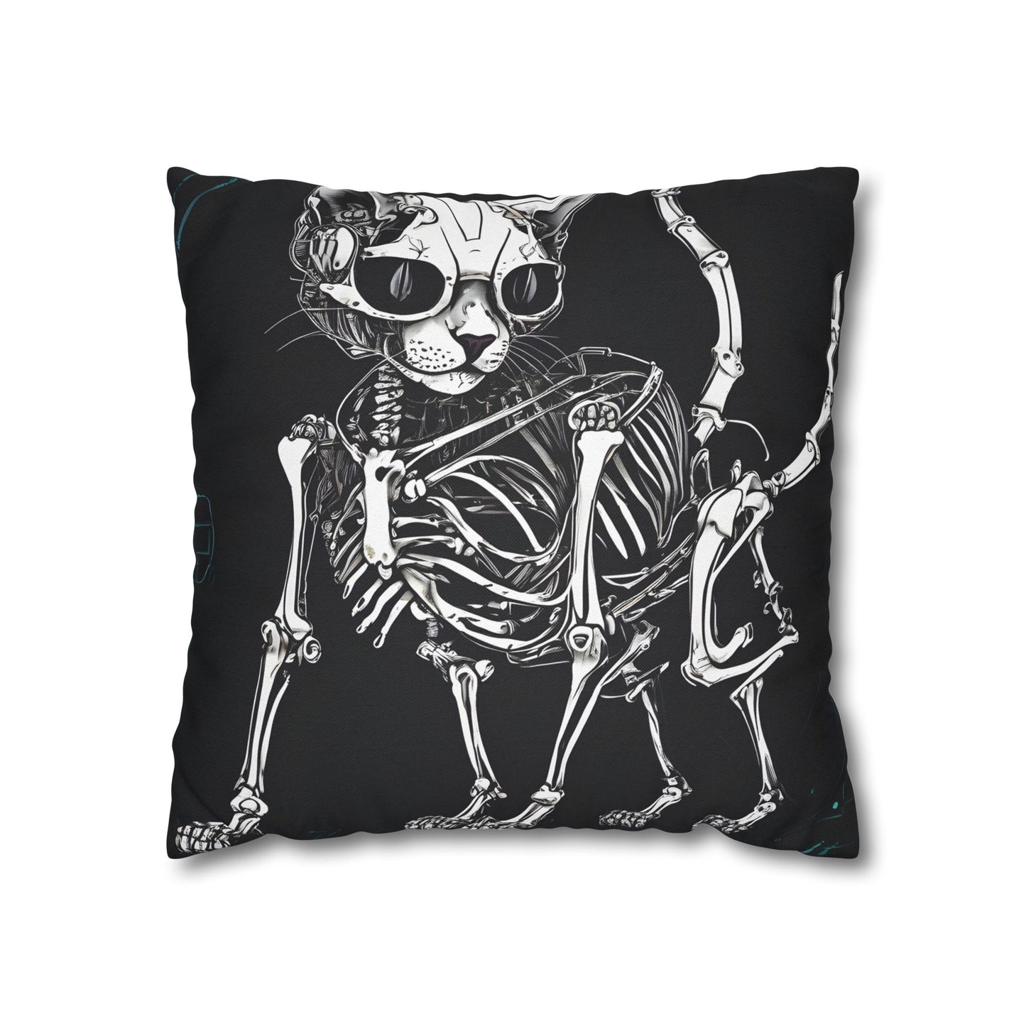 Square Pillowcase with Edgy Skeleton Cat Design