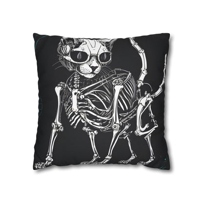 Square Pillowcase with Edgy Skeleton Cat Design