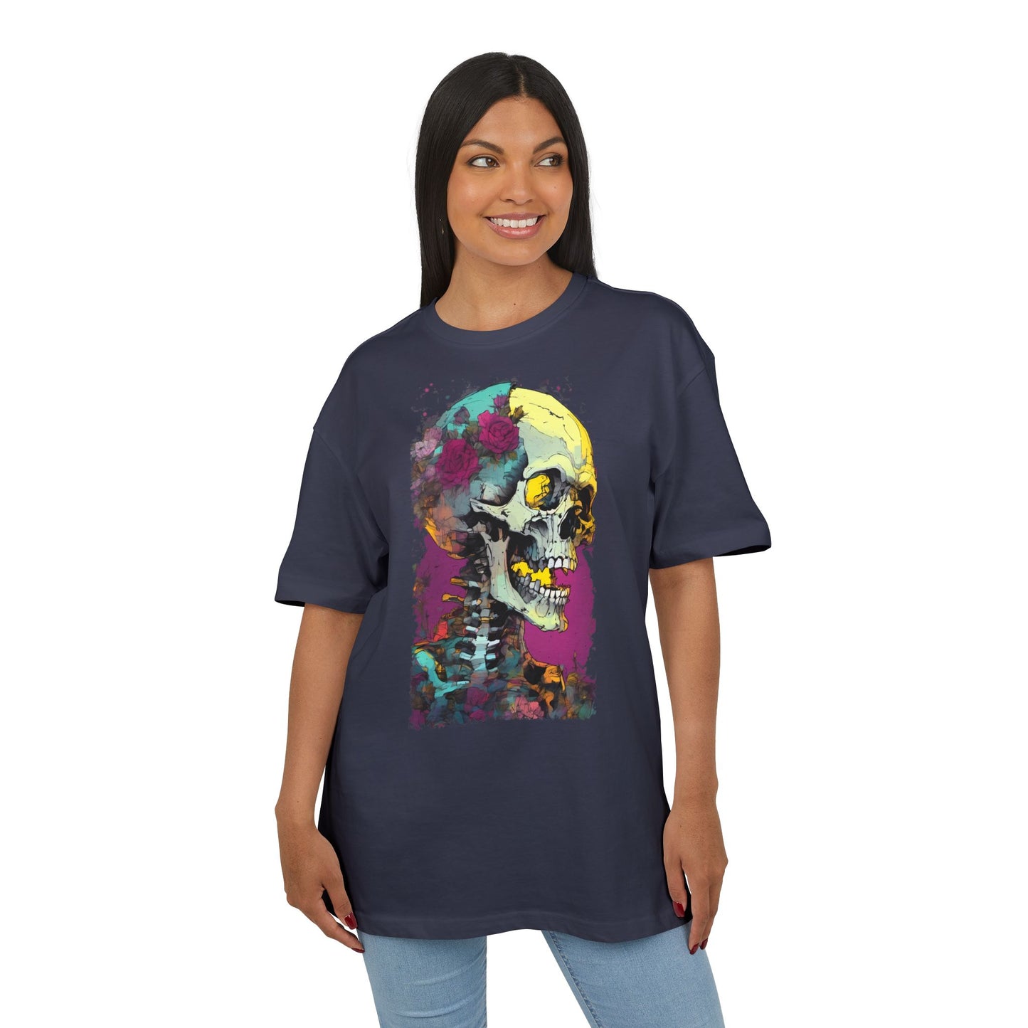 Colorful Skull Oversize Tee, Unisex Graphic Shirt, Edgy Streetwear, Casual Summer Top, Halloween Costume, Gift for Art Lovers