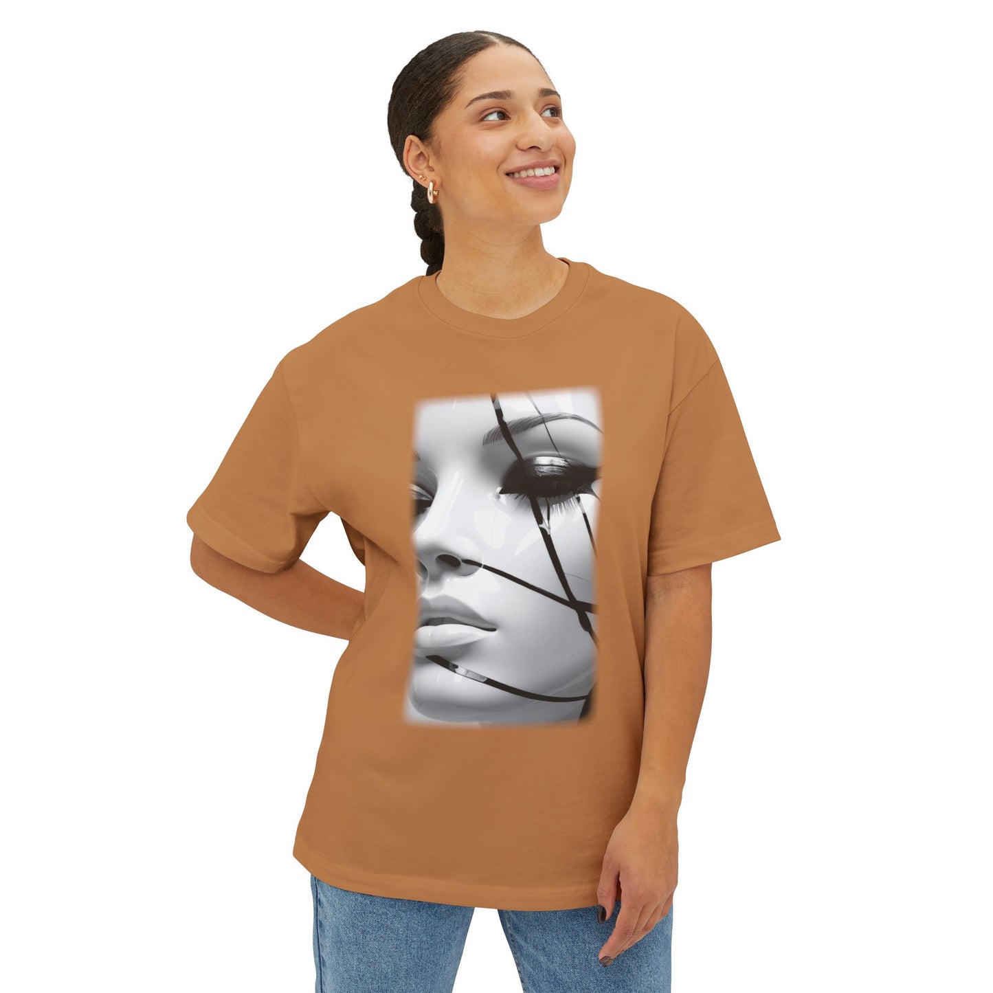 Chic Oversized Graphic Tee with Striking Design, Streetwear, Casual Style, Fashion Statement, Gift for Art Lovers