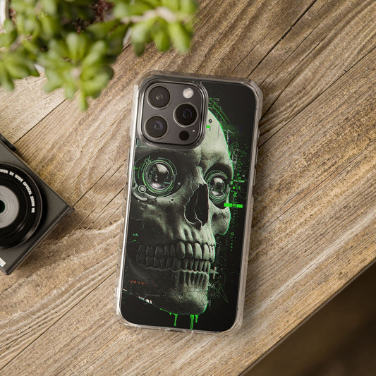 Gothic Skull Phone Case, Cyberpunk Design, Clear Impact Protection, Unique Gift for Him, Halloween Accessories, Tech Lover