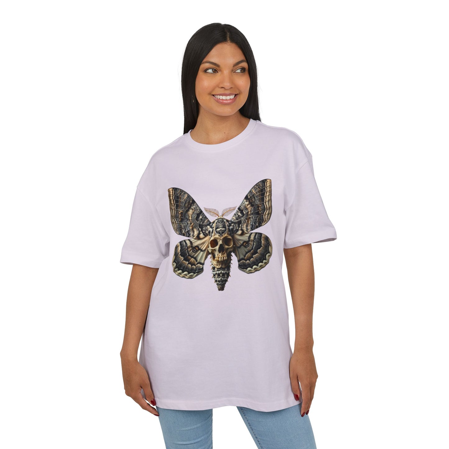 Unisex Oversize Tee with Skull Moth Design - Edgy Graphic Shirt