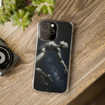 Futuristic Phone Case, Artistic Clear Impact Case for Tech Lovers, Robot Design Phone Cover, Unique Gift for Geeks, Space Theme