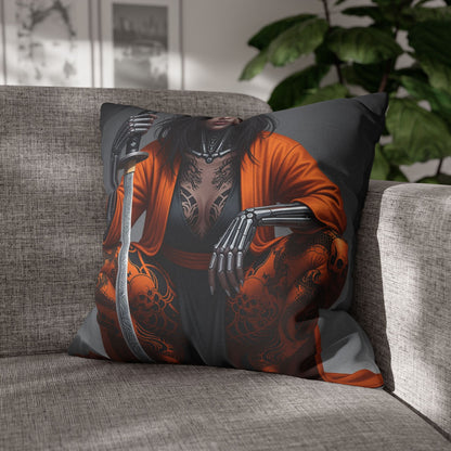 Fierce Warrior Design Pillowcase, Unique Home Decor, Boho Accent Pillow, Anime Art, Gift for Her, Cosplay Lovers