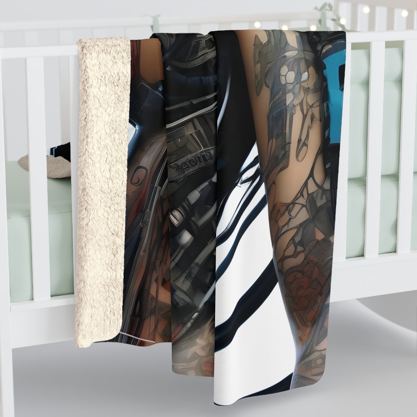 Sherpa Fleece Blanket with Futuristic Cyber Design