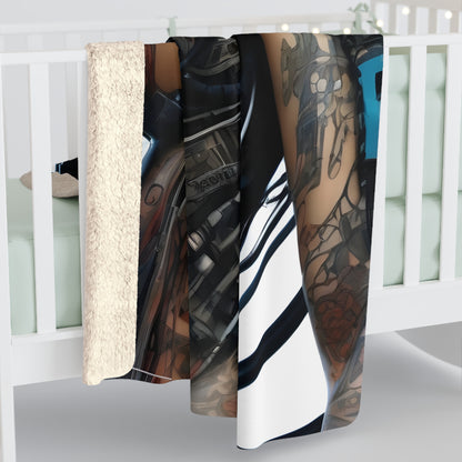 Sherpa Fleece Blanket with Futuristic Cyber Design