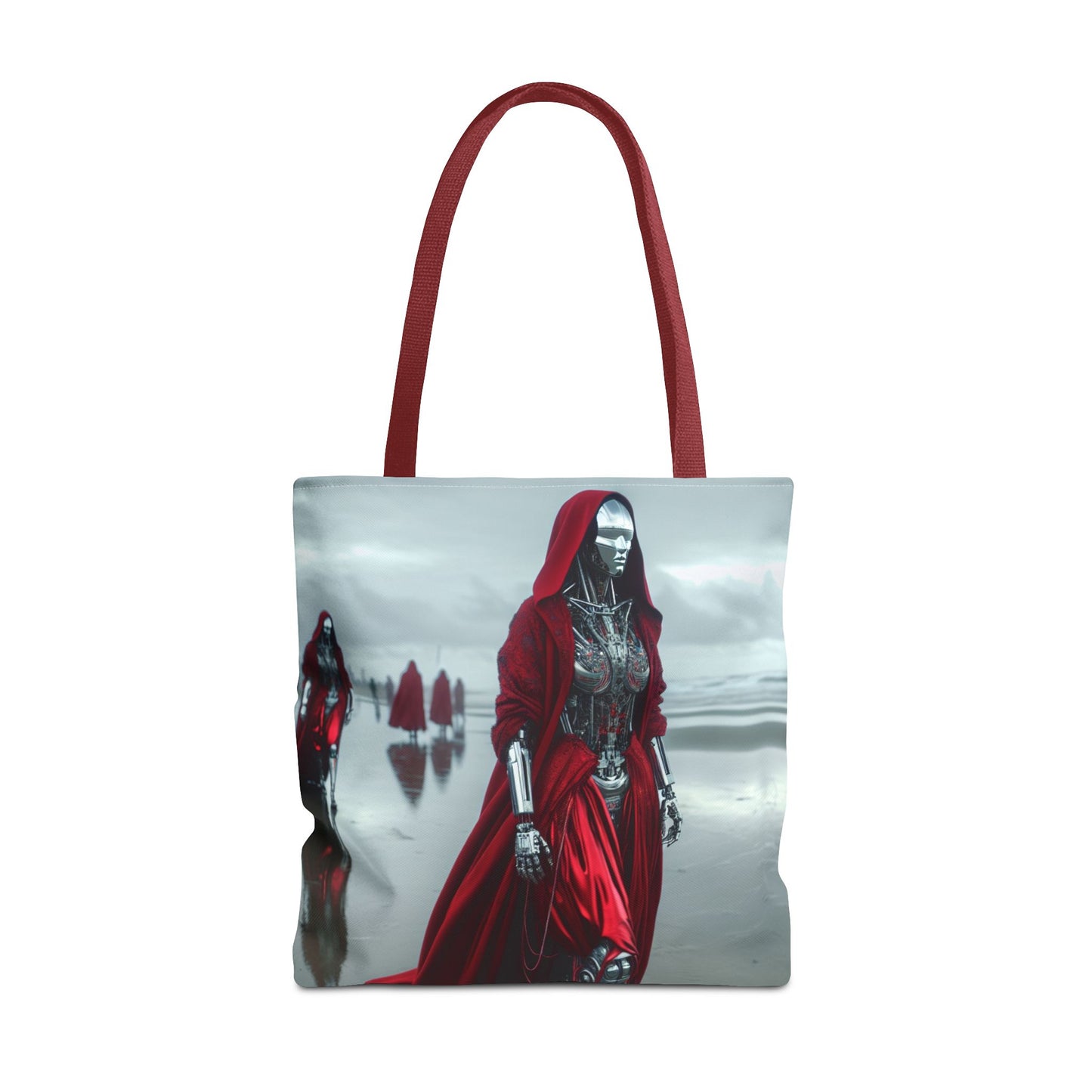 Futuristic Red Hooded Tote Bag, Eco-Friendly Shopping Tote, Stylish Reusable Bag, Perfect for Gifts, Fashion Statement