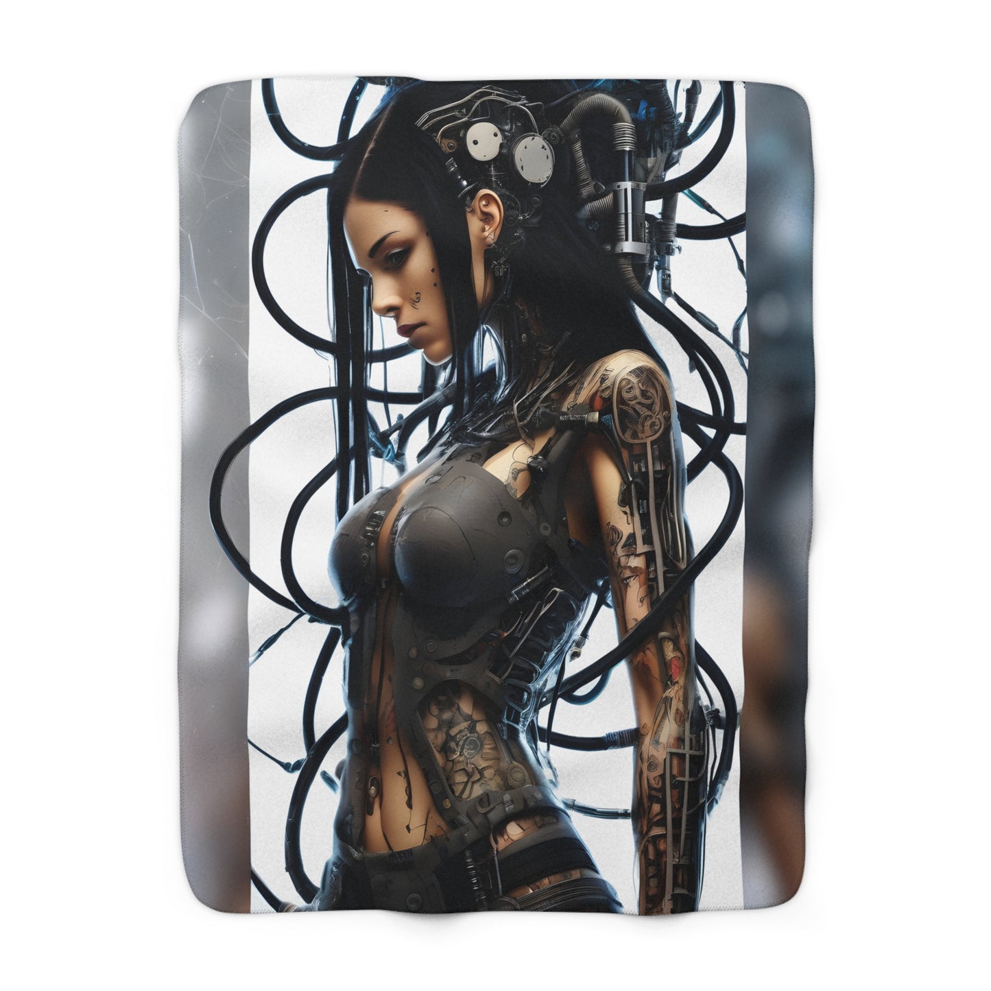 Sherpa Fleece Blanket with Futuristic Cyber Design