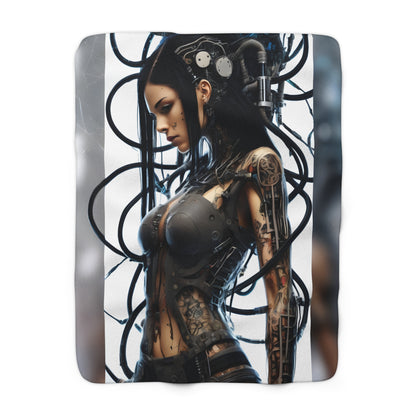 Sherpa Fleece Blanket with Futuristic Cyber Design