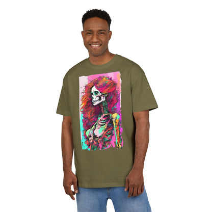 Vibrant Skeleton Art Unisex Heavy Oversize Tee, Halloween Shirt, Statement Tee, Graphic Tee, Casual Wear, Gift