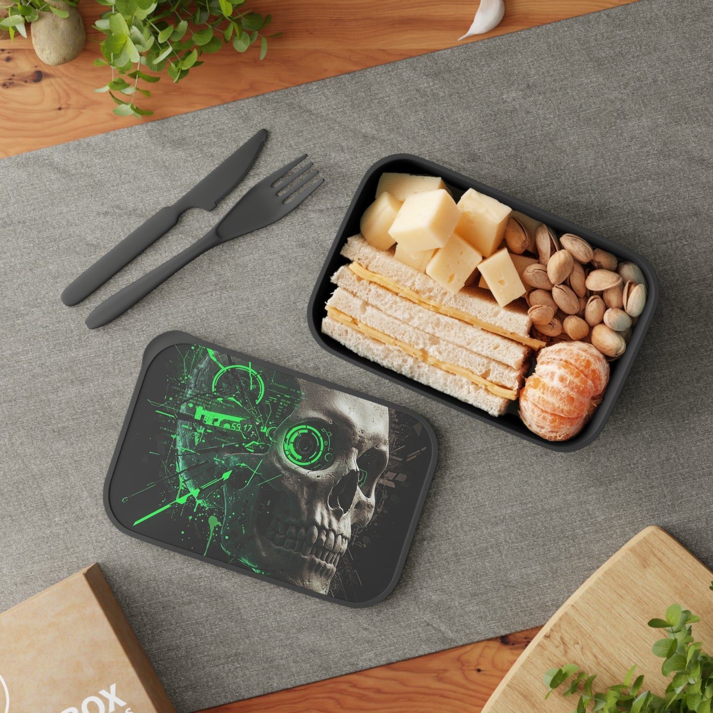 Edgy Skull Bento Box with Utensils | Goth Lunch Container, Eco-Friendly Meal Prep, Halloween Gift, Dark Aesthetic Kitchenware
