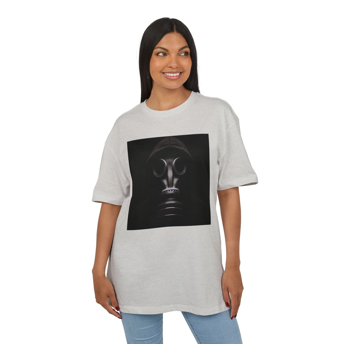Unisex Heavy Oversize Tee with Bold Gas Mask Design, Streetwear, Artistic Tee, Gift for Trendsetters, Casual Wear, Grunge Fashion