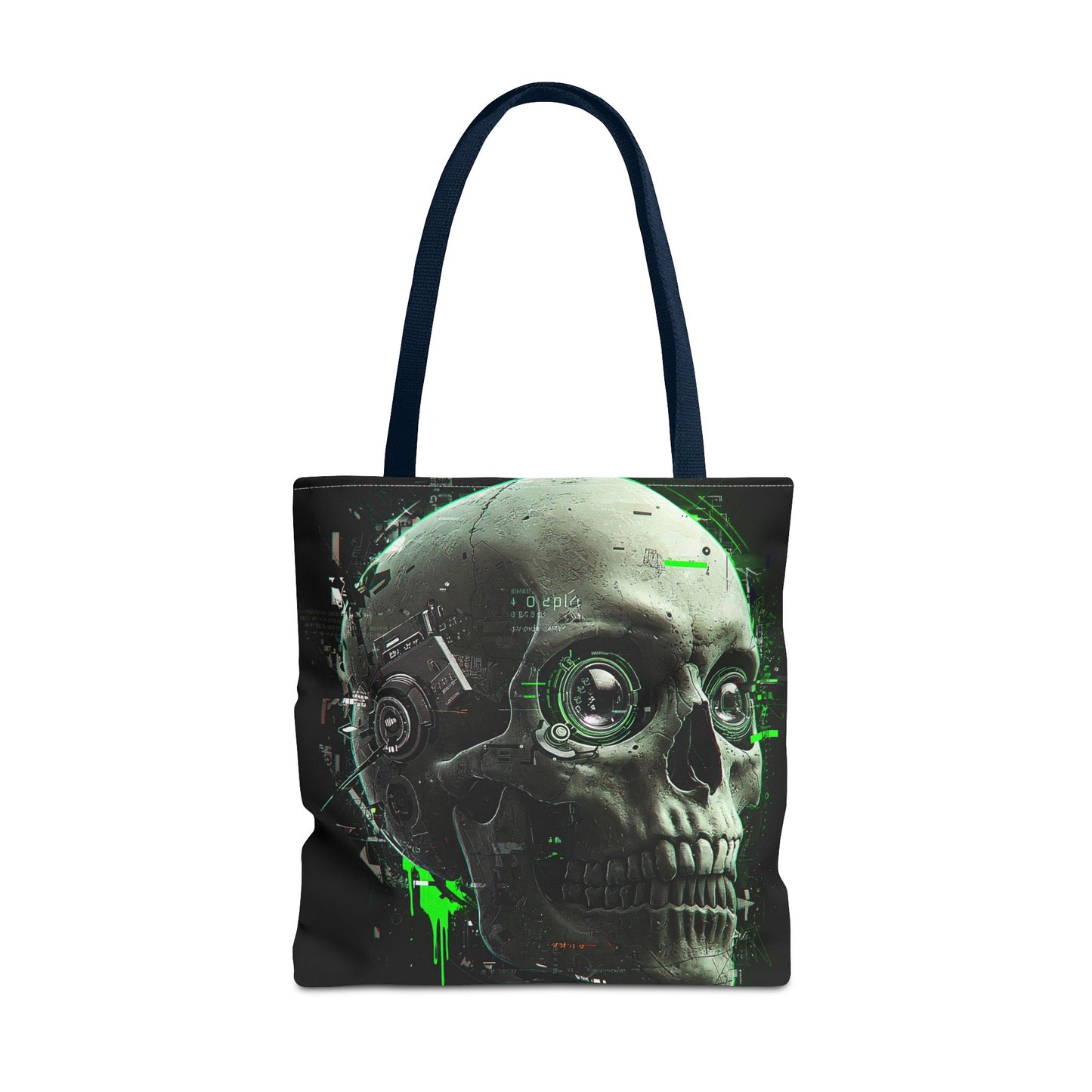 Futuristic Skull Tote Bag, Eco-Friendly Shopping Bag, Graphic Tote, Halloween Gift, Unique Art Bag, Stylish Carryall, Gift for Nerds