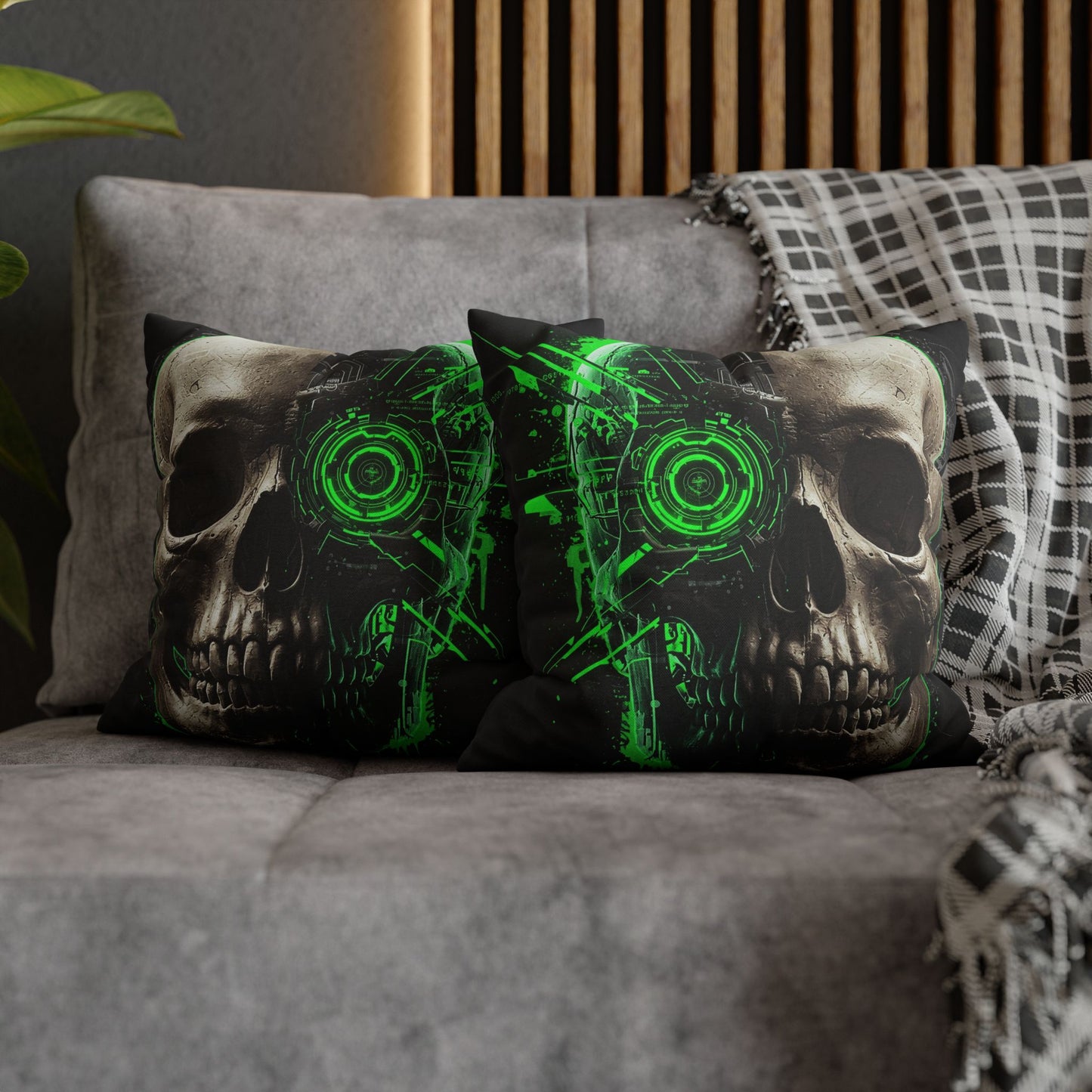 Futuristic Skull Pillowcase | Gothic Decor, Cyberpunk Home Accessories, Unique Gift, Halloween Decor, Throw Pillow
