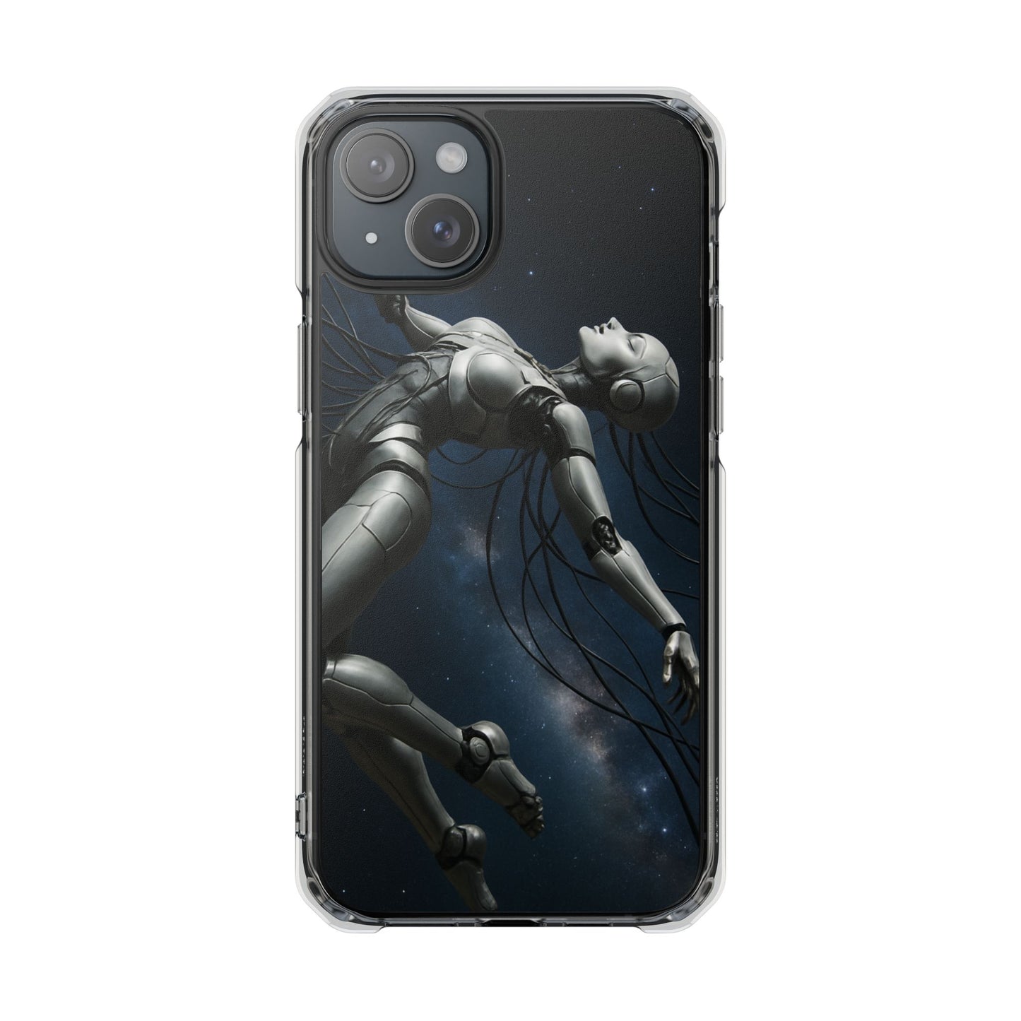 Futuristic Phone Case, Artistic Clear Impact Case for Tech Lovers, Robot Design Phone Cover, Unique Gift for Geeks, Space Theme