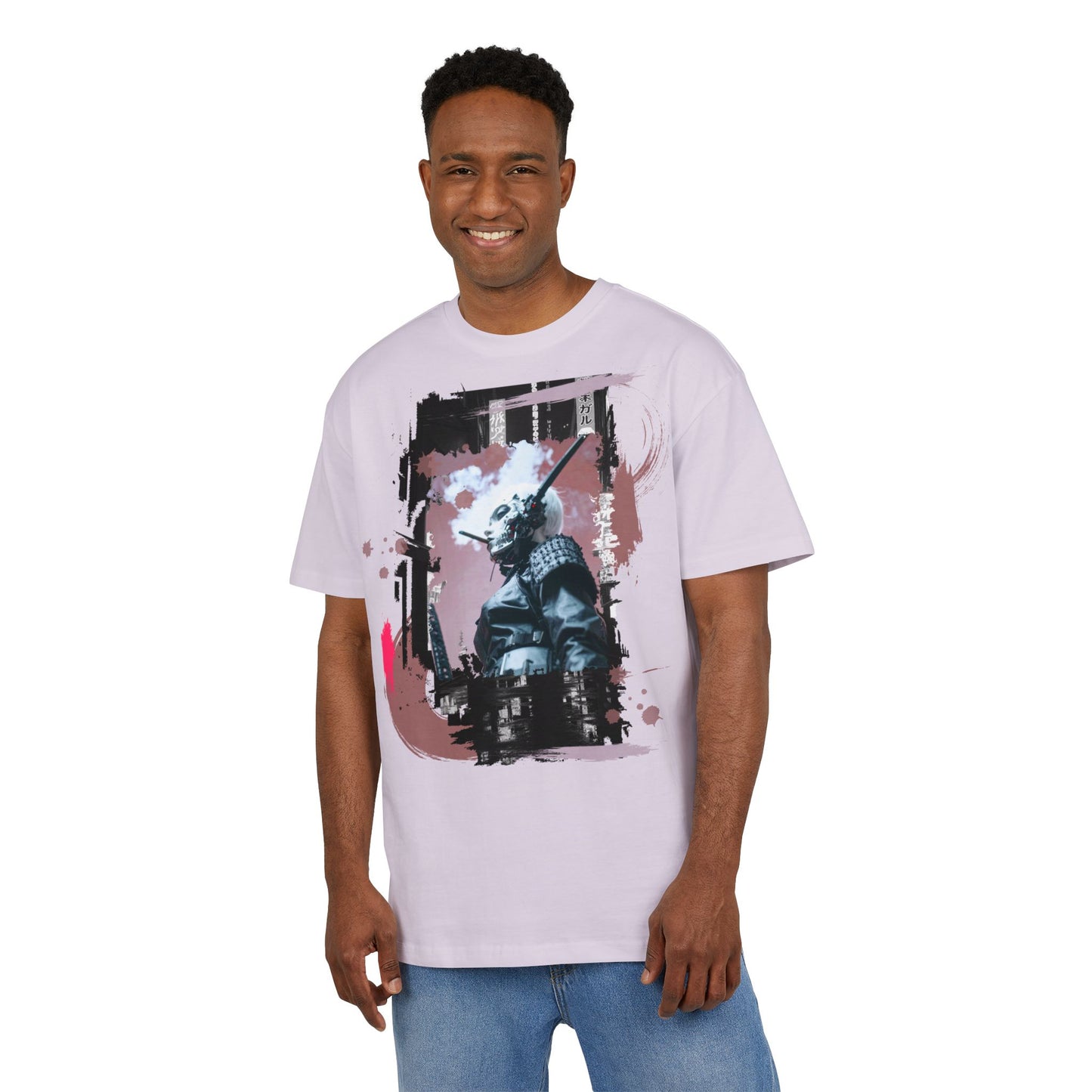 Unisex Heavy Oversize Tee featuring Samurai Art, Streetwear Graphic Tee, Gift for Him/Her, Casual Wear, Anime Inspired Fashion