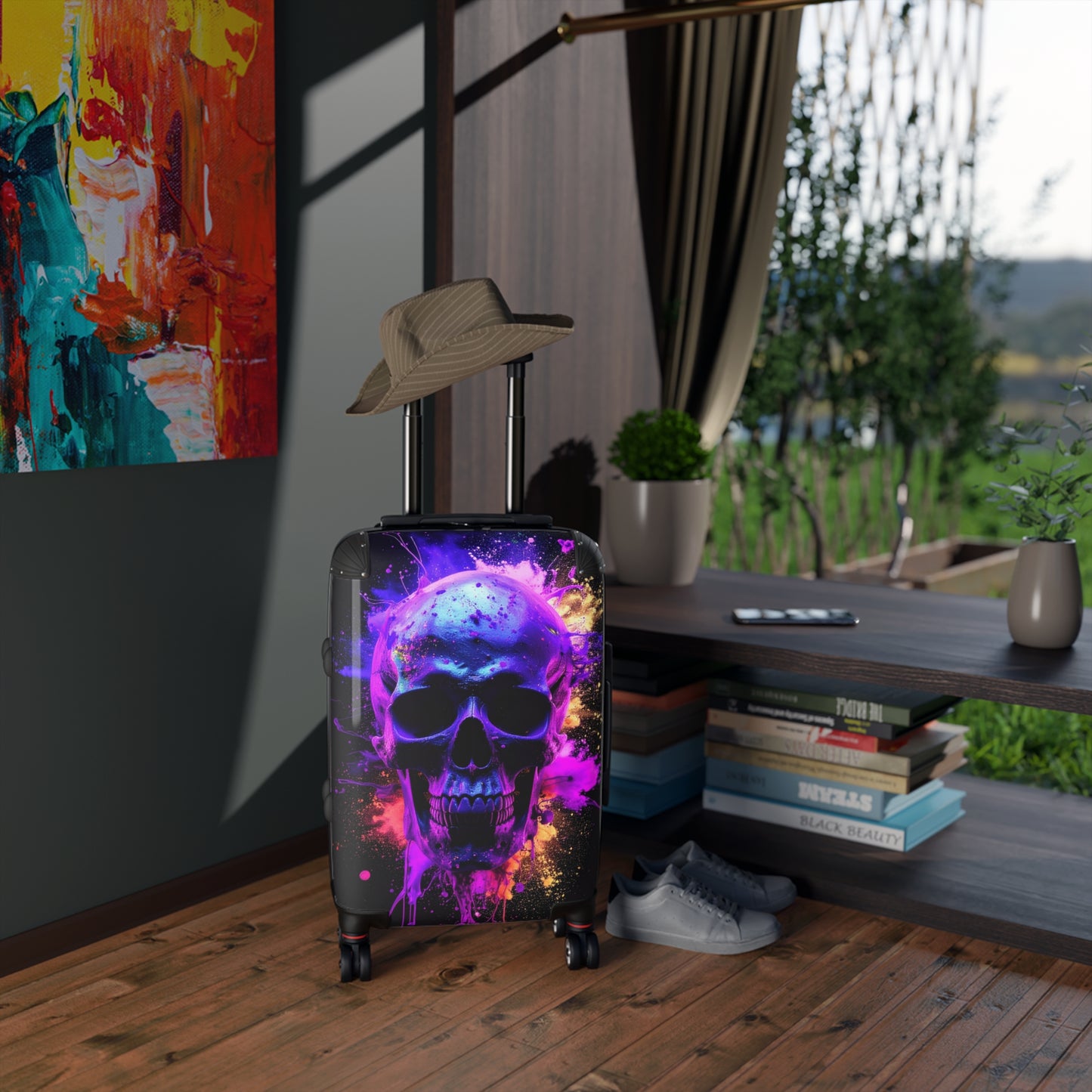 Vibrant Skull Suitcase - Perfect for Travel Lovers, Adventure Seekers, Halloween, Unique Gift, Colorful Luggage