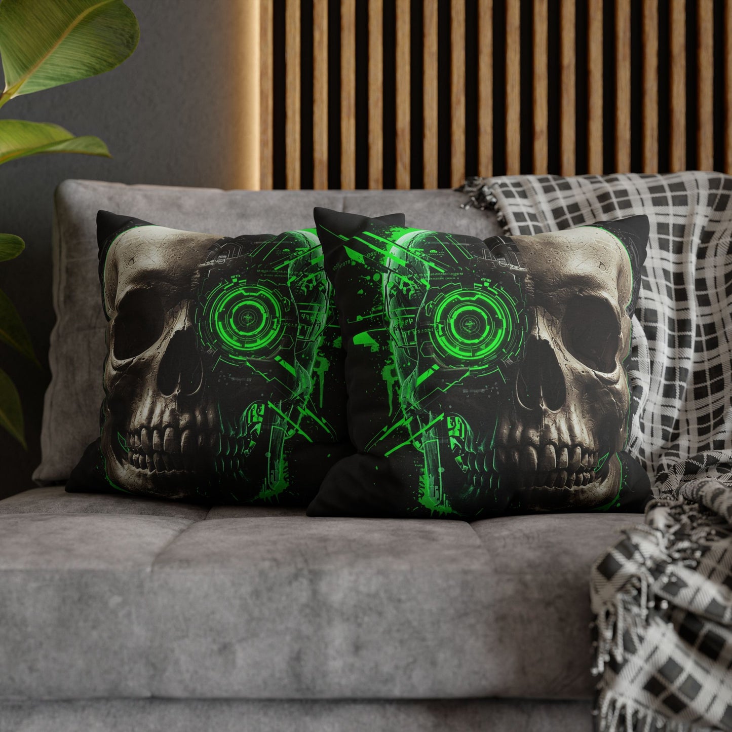 Futuristic Skull Pillowcase | Gothic Decor, Cyberpunk Home Accessories, Unique Gift, Halloween Decor, Throw Pillow