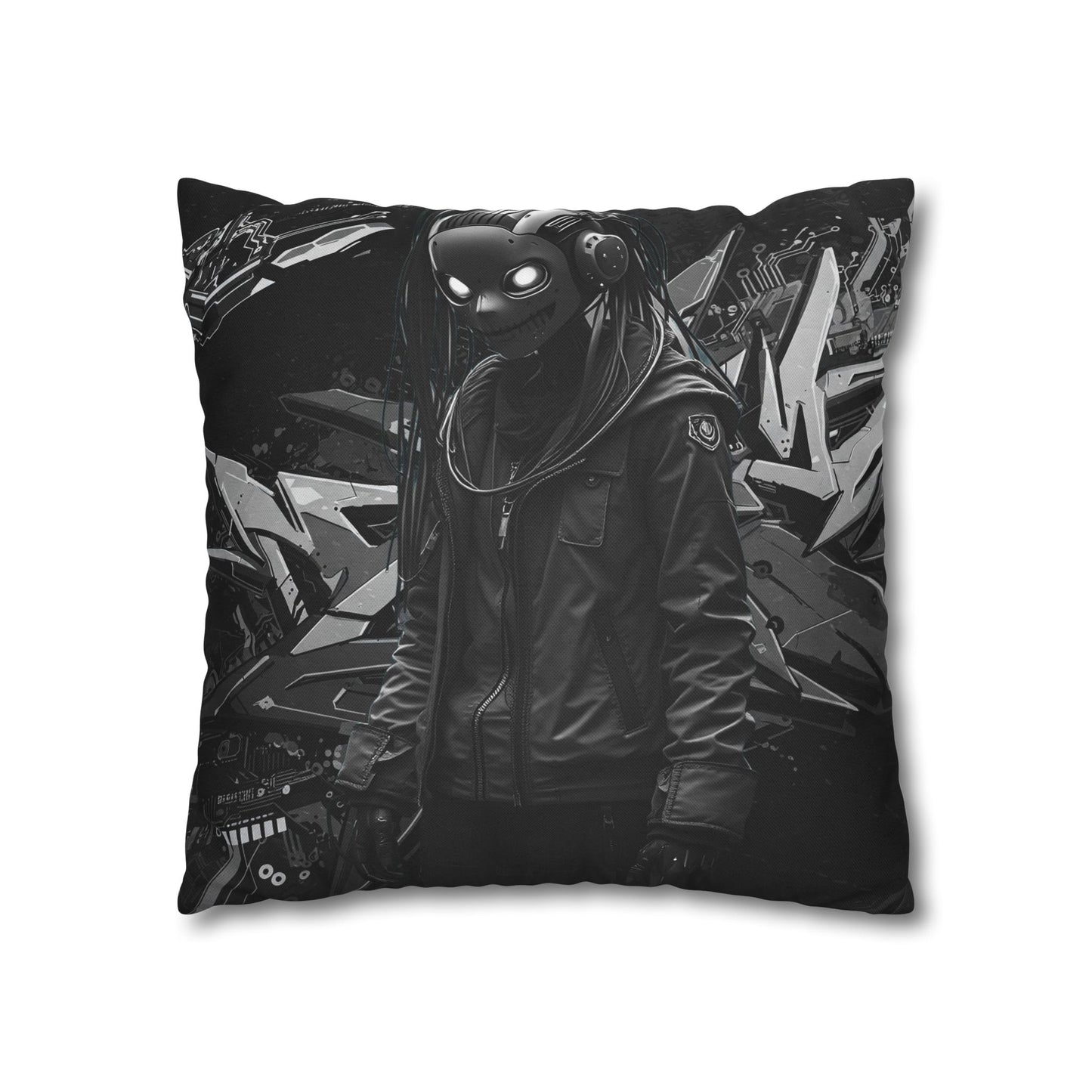 Edgy Cyberpunk Square Pillowcase - Modern Decor for Gaming Enthusiasts