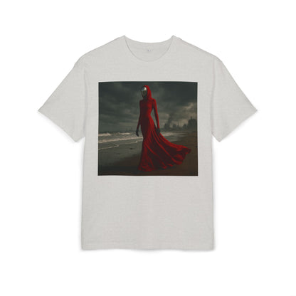 Mystical Red Hooded Tee - Unisex Oversize T-Shirt, Grunge Fashion, Streetwear Style, Gift for Horror Fans, Casual Wear