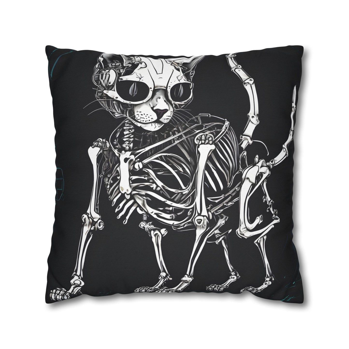Square Pillowcase with Edgy Skeleton Cat Design