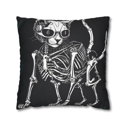 Square Pillowcase with Edgy Skeleton Cat Design